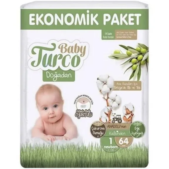 Baby Turco Doğadan Cırtlı Bebek Bezi Eko Paket 1 No 64 Lü