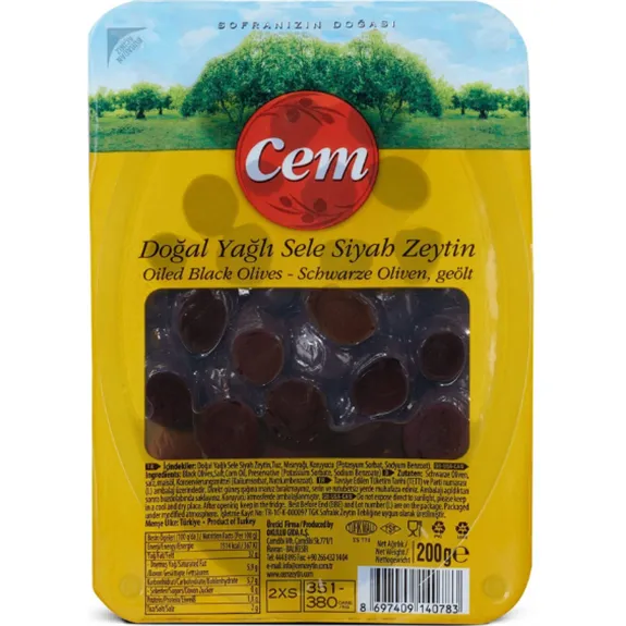 Cem Siyah Zeytin 200 Gr Vakumlu 351-380 Ad/Kg 2Xs Boy