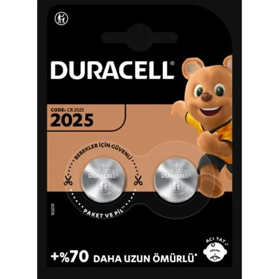 Duracell 2025 Lityum Düğme Pil 3V 2’Li Paket +%50 Daha Uzun Ömürlü (CR2025)