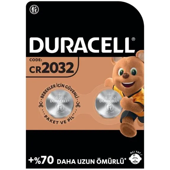 Duracell 2032 Lityum Düğme Pil 3V 2’Li Paket (CR2032)