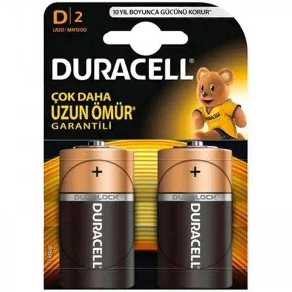 Duracell Alkalin Büyük D Boy Pil 1,5 V 2’li Paket