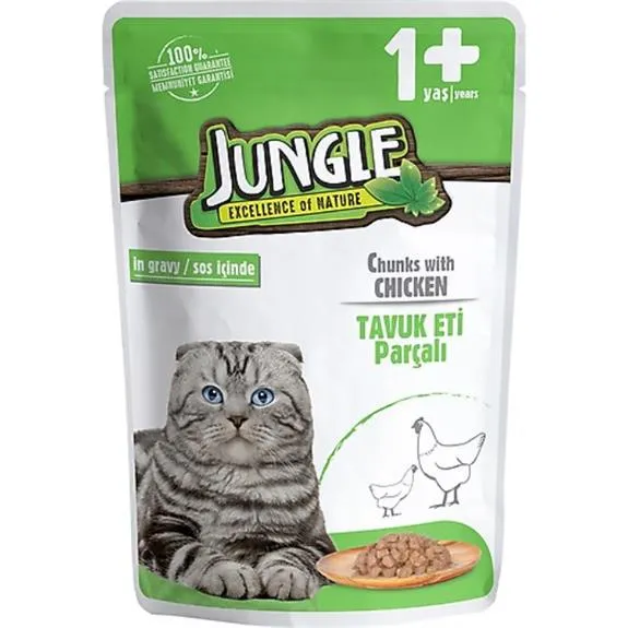 Jungle Tavuk Parçacıklı Yetişkin Kedi Maması 100 Gr