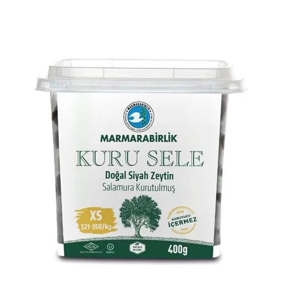 Marmarabirlik Kuru Sele Siyah Zeytin 400 Gr Kare Pet 321-350 Ad/Kg Xs Boy