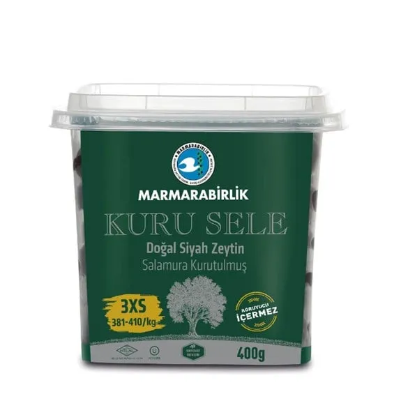 Marmarabirlik Kuru Sele Siyah Zeytin 400 Gr Kare Pet 381-410 Ad/Kg 3Xs Boy