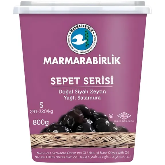 Marmarabirlik Kuru Sele Siyah Zeytin 800 Gr Kare Pet 291-320 Ad/Kg S Boy