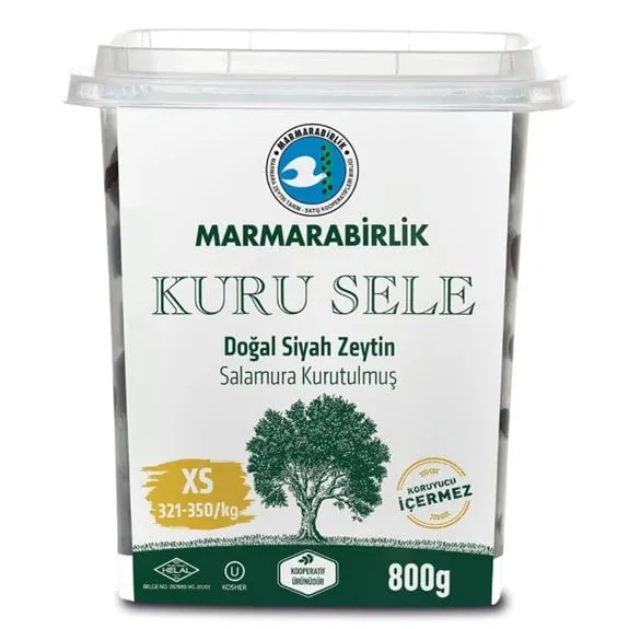 Marmarabirlik Kuru Sele Siyah Zeytin 800 Gr Kare Pet 321-350 Ad/Kg Xs Boy