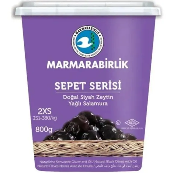 Marmarabirlik Sepet Serisi Siyah Zeytin 800 Gr Kare Pet 351-380 Ad/Kg 2Xs Boy