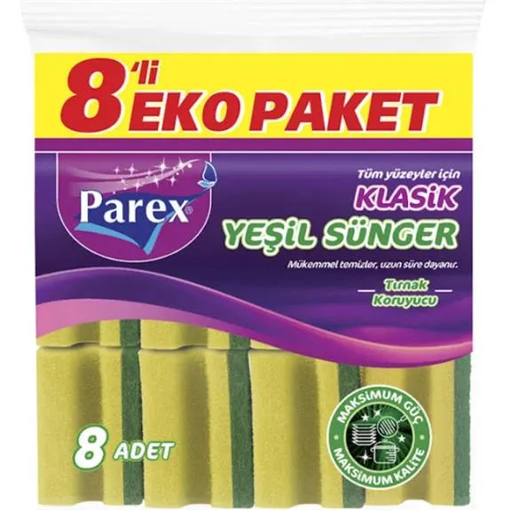 Parex Klasik Yeşil Sünger Oluklu 8 Li