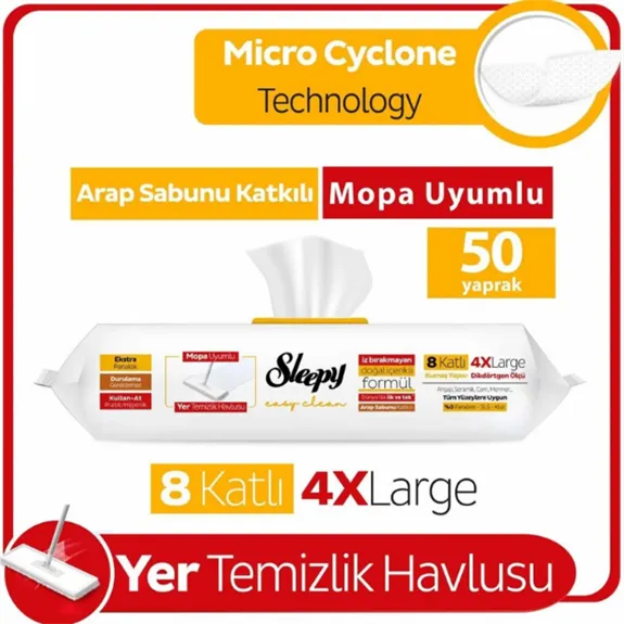 Sleepy Yer Temizlik Havlusu Mop Uyumlu Arap Sabunlu 50 Li 4 XL