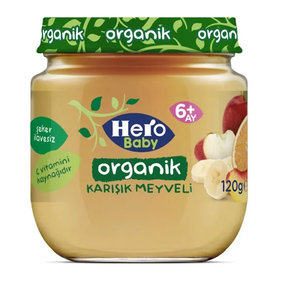 Ülker Hero Baby Organik Karışık Meyve Püreli Kavanoz Mama 120 Gr